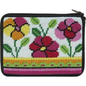 Pink & Orange Poppies-Stitch & Zip-Coin Purse/Credit Card Case