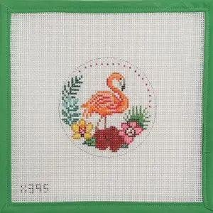 Flamingo with Tropical Flowers-4" Round 13 mesh