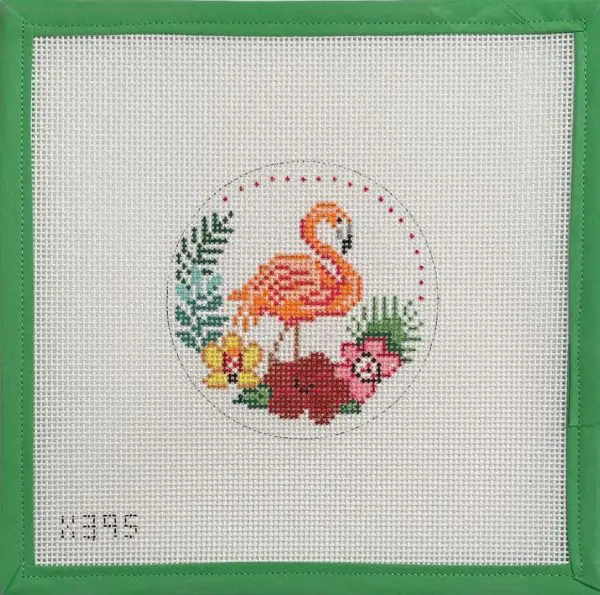 Flamingo with Tropical Flowers-4" Round 13 mesh