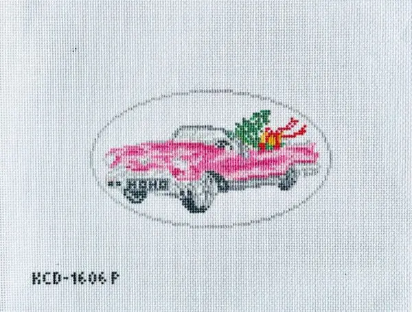 Variation #15036 of Pink Christmas Cadillac Ornament 5 3/8″ x 3 1/8″ 18 Mesh