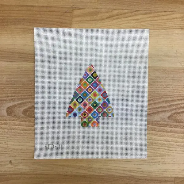 Tree with Multicolored Dots- 3 1/2" X 4 1/4" 18 Mesh
