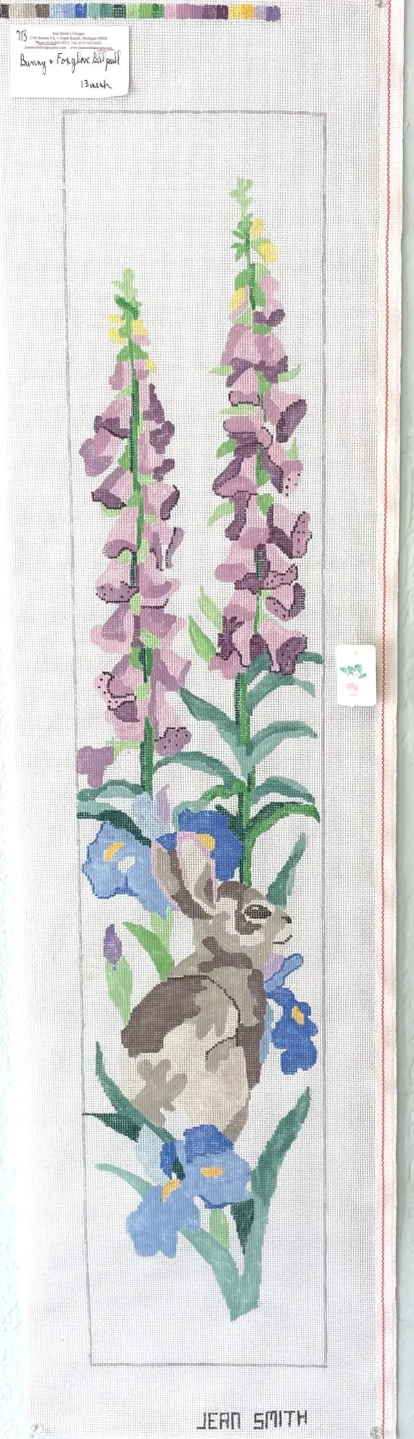 Bunny and Foxglove Bellpull- 8" x 40" - 13 Mesh