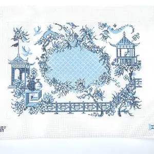 Chinoiserie Toile-Blue on White -16" X 11 1/2"- 13 Mesh