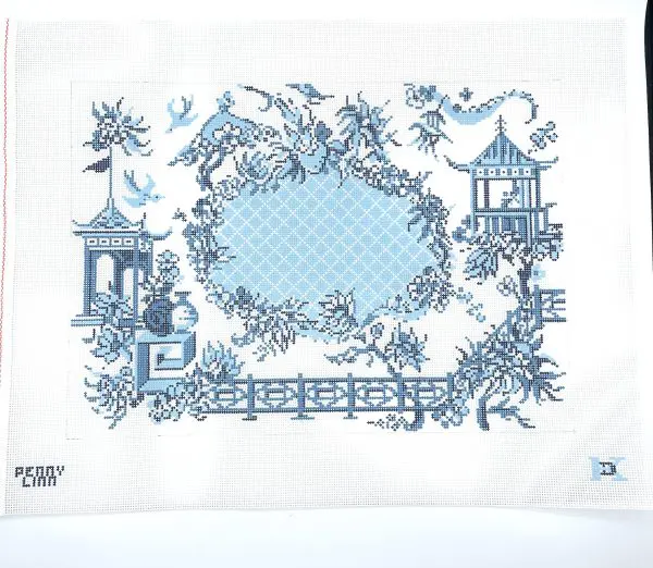 Chinoiserie Toile-Blue on White -16" X 11 1/2"- 13 Mesh
