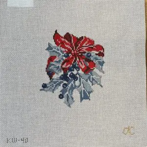 Blue Holly with Red Bow - 4.5" x 3.75" 18 Mesh
