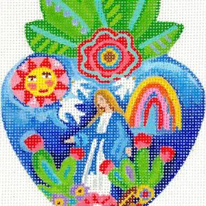 Milagro Heart with Virgin Mary - 4" x 5.75" - 18 Mesh (1)