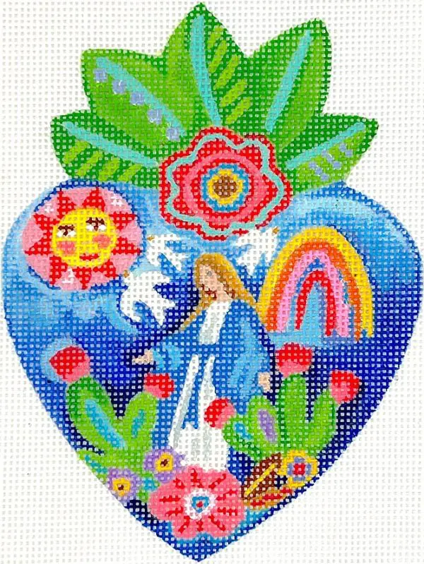 Milagro Heart with Virgin Mary - 4" x 5.75" - 18 Mesh (1)
