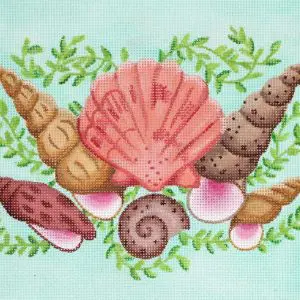 Mixed Shells Rectangle - Aqua Background - 8.75" x 6" - 18 Mesh