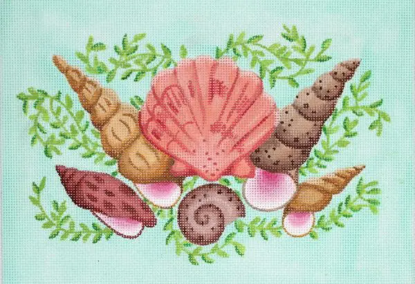 Mixed Shells Rectangle - Aqua Background - 8.75" x 6" - 18 Mesh