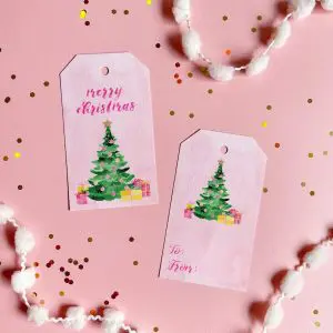Pink Christmas Tree Holiday Gift Tag