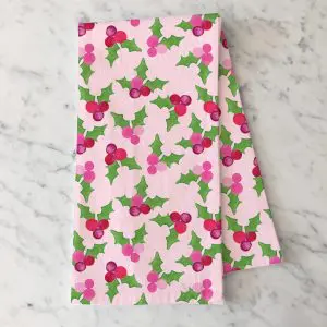 Pink Holly Tea Towel