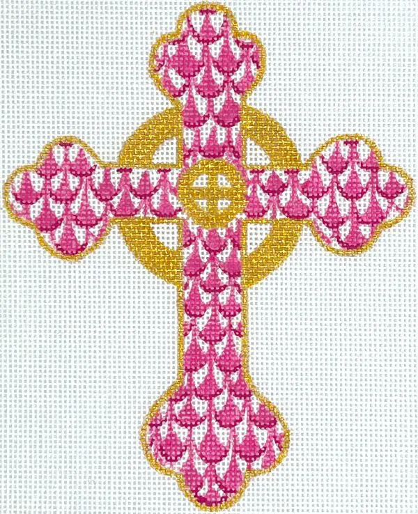Pink Fishnet Celtic Cross   4.75" x 6" - 18 Mesh