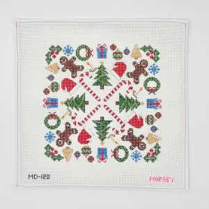 Christmas Mandala, stitch painted 10" x 10" painted area 13 Mesh