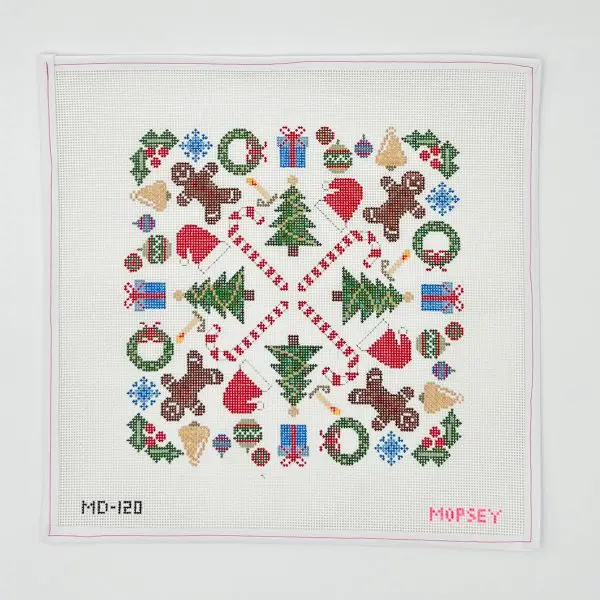 Christmas Mandala, stitch painted 10" x 10" painted area 13 Mesh
