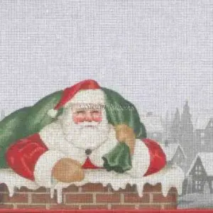 Santa in Chimney Stocking Topper 9" x 7.5" 18 Mesh