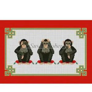 Hear See Speak No Evil Monkeys Pillow 18" x 9"- 13 Mesh
