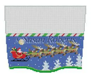 Stocking Cuff, Sleigh with 8 Reindeer- 9" x 7" 13 Mesh