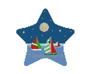 Moonlit Sail Star Ornament -	 4" x 4"- 18 Mesh