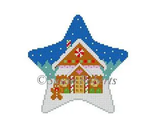 Gingerbread House Star Ornament- 4" x 4"- 18 Mesh