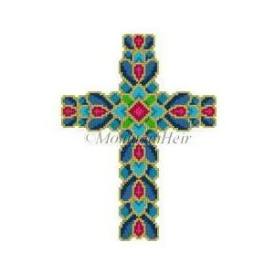 Peacock Jeweled Cross - 18 Mesh
