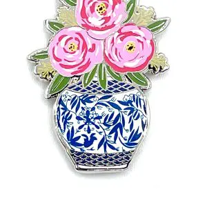 Pink Flowers in Blue Vase- 1 1/8" x 1 5/8"