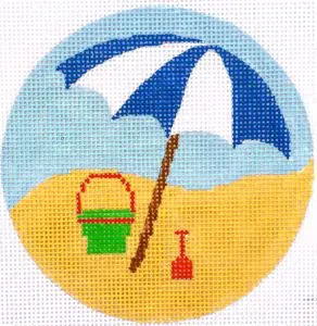 HB-517 Blue Umbrella Coaster/Ornament 4″ Round, 18 Mesh