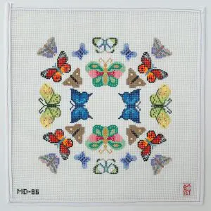 Butterfly Mandala, 10 x 10" stitch painted area, 13 Mesh