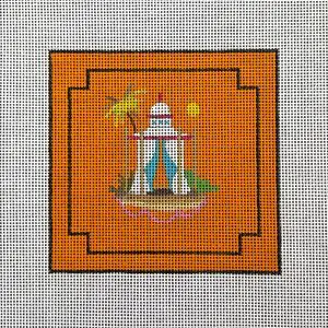 Tent Coaster with Orange Background - 4" Square- 18 Mesh