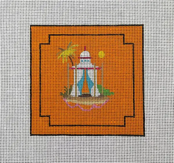 Tent Coaster with Orange Background - 4" Square- 18 Mesh