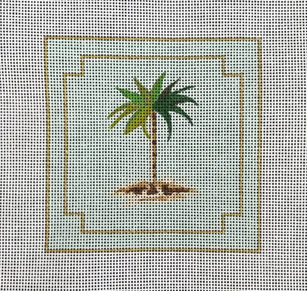Palm Tree with Light Blue Background Coaster - 4" Square- 18 Mesh