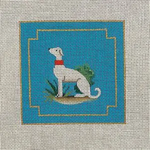 Dog Coaster with Blue Background - 4" Square- 18 Mesh
