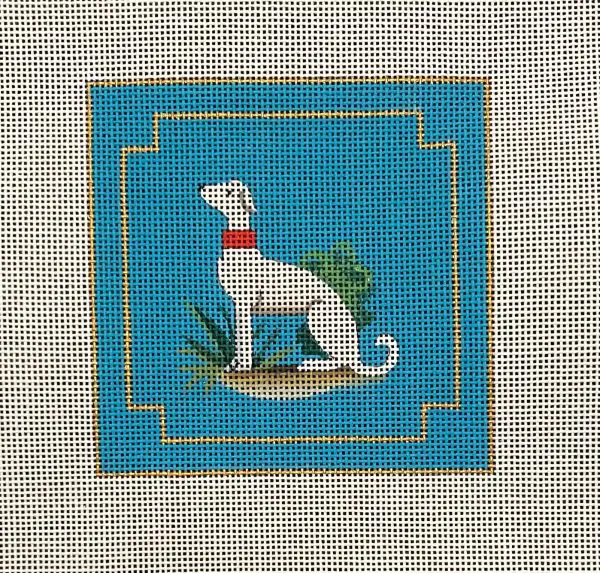 Dog Coaster with Blue Background - 4" Square- 18 Mesh