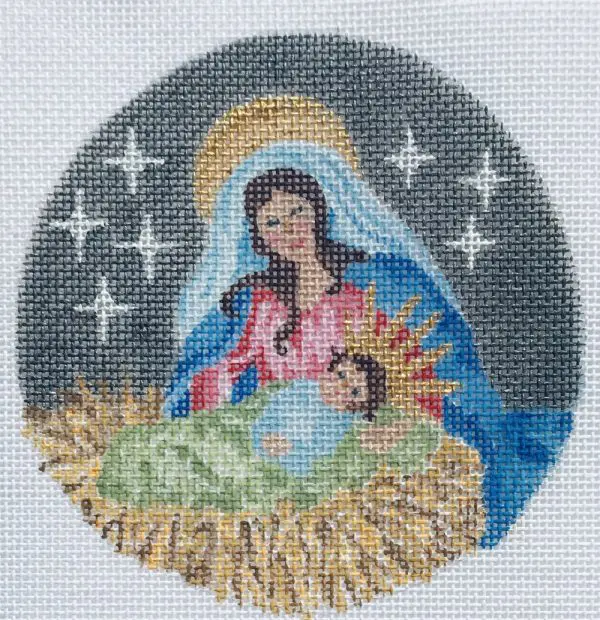 Mother & Child ornament - approx. 4" round - 18 mesh