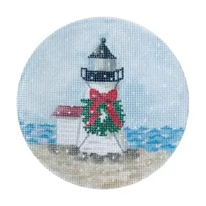 Nantucket Brant Point Lighthouse ornament - approx. 4" round - 18 mesh