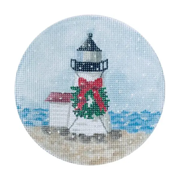 Nantucket Brant Point Lighthouse ornament - approx. 4" round - 18 mesh