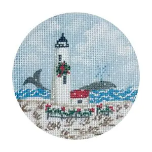 Nantucket Great Point Lighthouse ornament - approx. 4" round - 18 mesh