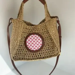 Crochet Tote - Camel Leather Trim