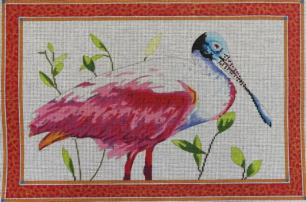 Spoonbill with Border 17" x 11" - 13 Mesh