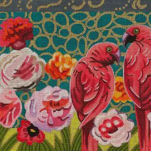 Parrots with Flowers 12" x 7" - 18 Mesh