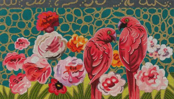 Parrots with Flowers 12" x 7" - 18 Mesh
