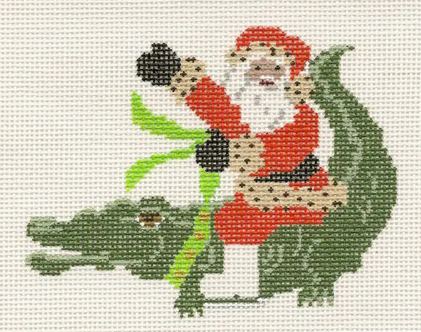Santa on Alligator 4.5 x 3.5" 18 Mesh