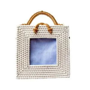 4" x 4" Square Wicker Bag - White