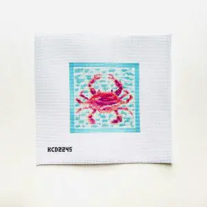 Pink Crab on Blue Square 4.5 x 4.5" Square - 18 Mesh