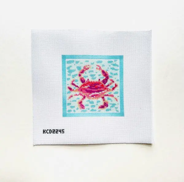 Pink Crab on Blue Square 4.5 x 4.5" Square - 18 Mesh