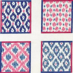 Pink & Blue Ikat Coasters - set of 4 4" - 18 Mesh