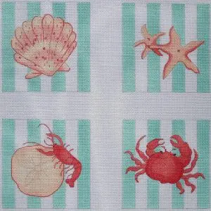 Coral and Aqua Cabana Seashell Coasters - set of 4 4" - 18 Mesh