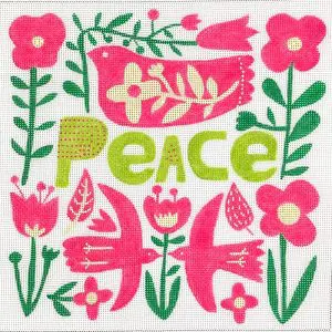 Peace with Flowers and Doves - Hot Pink, Greens, & Creams 8.75" x 8.5" - 18 Mesh