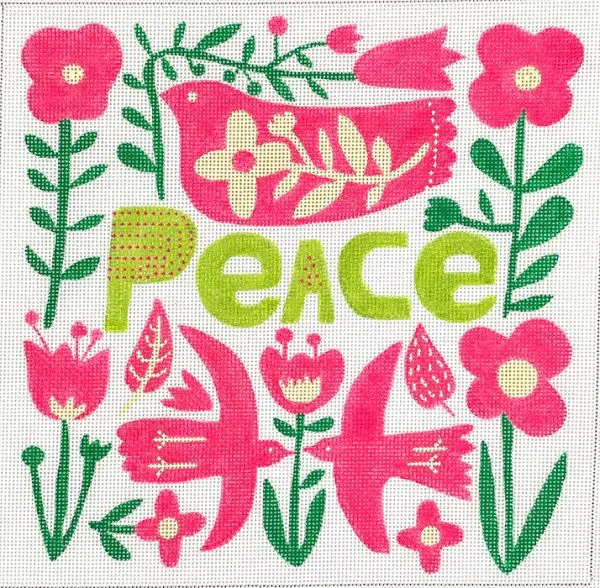 Peace with Flowers and Doves - Hot Pink, Greens, & Creams 8.75" x 8.5" - 18 Mesh