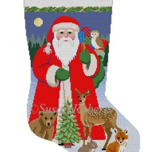 Santa with Baby Forest Animals Stocking - 19" high- 13 Mesh