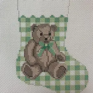Green Gingham Teddy Mini Stocking - 6" tall - 13 M